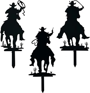 3PCS Metal Garden Stake, Western Cowboy Silhouette Yard Sign Vintage Cowboy Decor Western Garden Flag for Home Garden Lawn Yard
