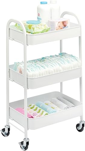 Miniatura 5 de mDesign Carritos de almacenamiento de metal con ruedas de 3 niveles, carrito organizador para baño, cocina, lavandería, oficina y habitaciones de