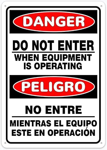 Xewazd A155 8"X12" Bilingual Funny Vintage Tin Danger Sign - Do Not Enter When Equipment Is Operating | Home Farmhouse Cafe Yard Decor Gift