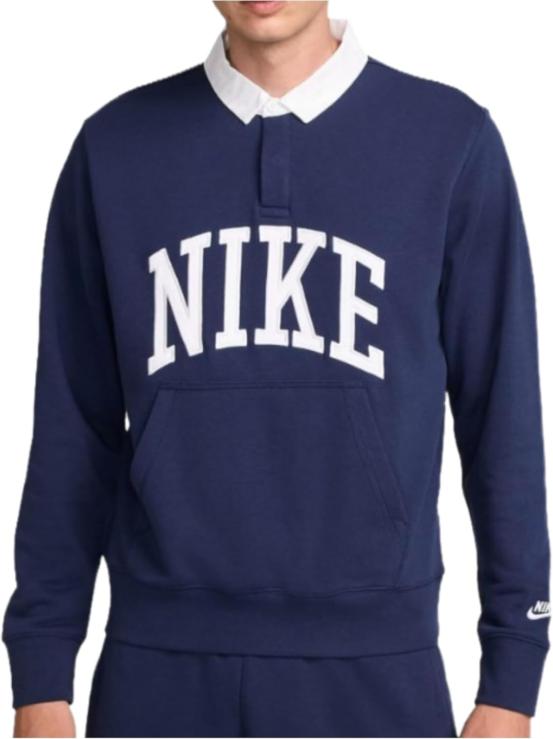 Nike NSW Club Fleece Polo Mens Long Sleeve Shirt (Navy/White) Size Large