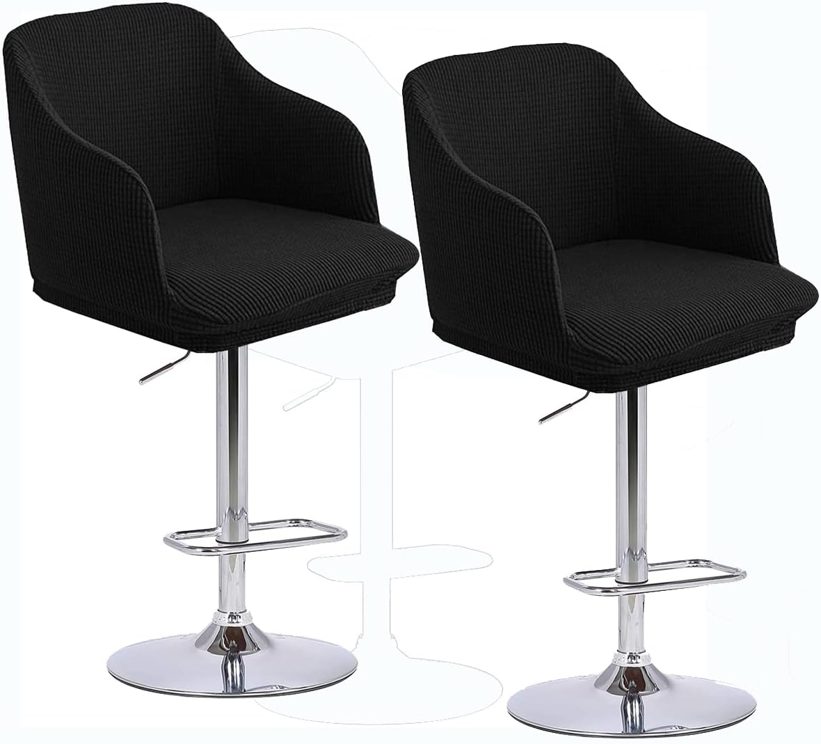 Stretch Curved Back Bar Stool Slipcovers Set of 2 Black Swivel ChairsProtectors for Counter Kitchen Dining Room