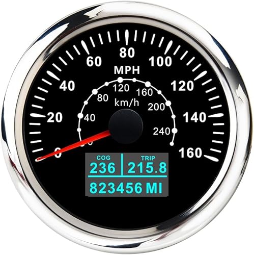 Deramg Tachimetro GPS 160MPH 240 Km/h Con Retroilluminazione A 7 Colori COG TRIP Chilometraggio Totale (viaggio Regolabile) Tach