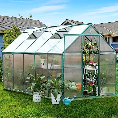 Sellerwe 6.2X10.2 Feet Hybrid Polycarbonate Greenhouse With 2 Vent Window Lockable Door Walk-In Hobby Greenhouses Heavy Duty Aluminum Hot House For Outdoor Garden Backyard #TOP5