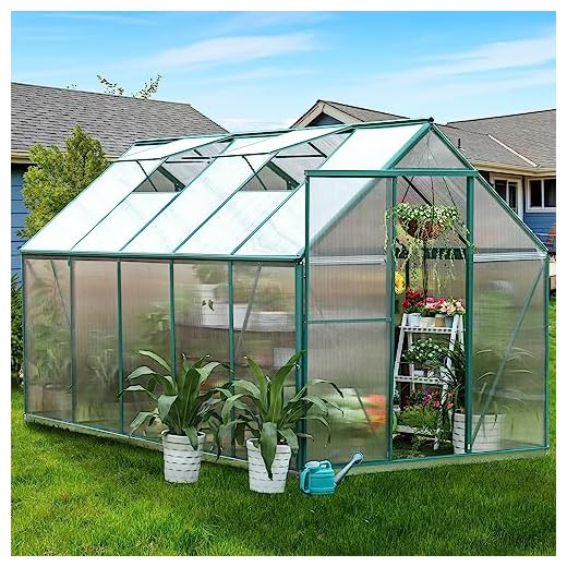 SELLERWE 6.2x10.2 FEET Hybrid Polycarbonate Greenhouse with 2 Vent Window Lockable Door Walk-in Hobby Greenhouses Heavy Duty Aluminum Hot House for Outdoor Garden Backyard