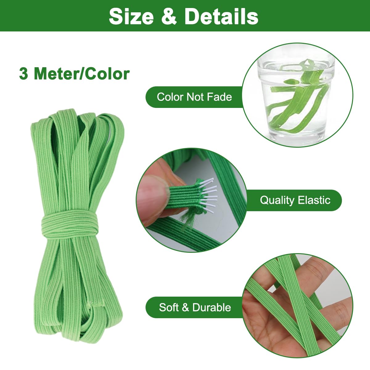 Elastico Per Cucire Verde Scuro – Rotolo 2,5 Cm X 10 M, Fettuccia Ad Alta Elasticità Per Pantaloni, Parrucche E Progetti Fai Da Te