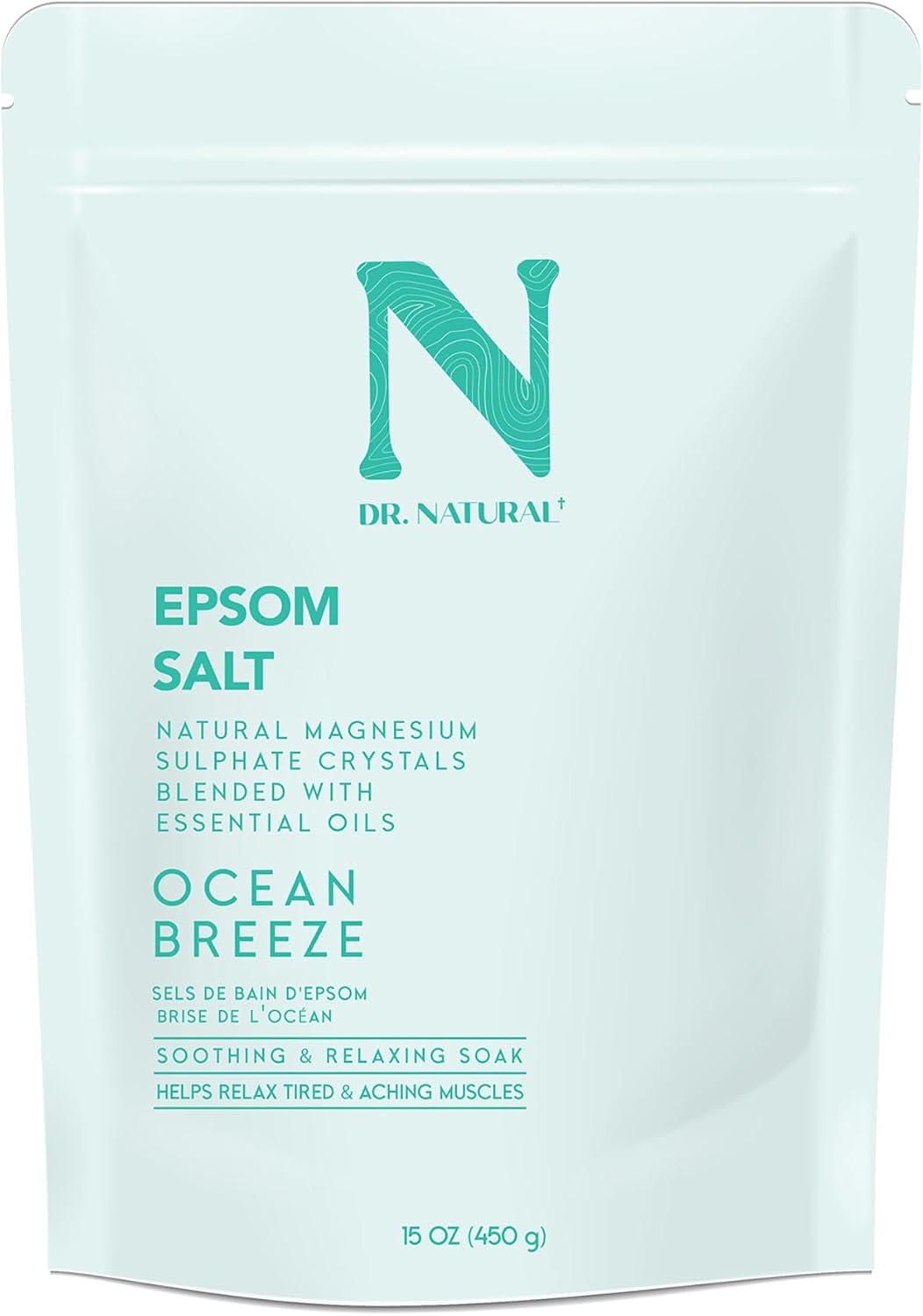 Dr. Natural Epsom Salt - Bath Salts for Stress Relief - Relaxing, Softening Epsom Salt Bath Soak - Magnesium Boost - Menthol and Eucalyptus - 15 oz