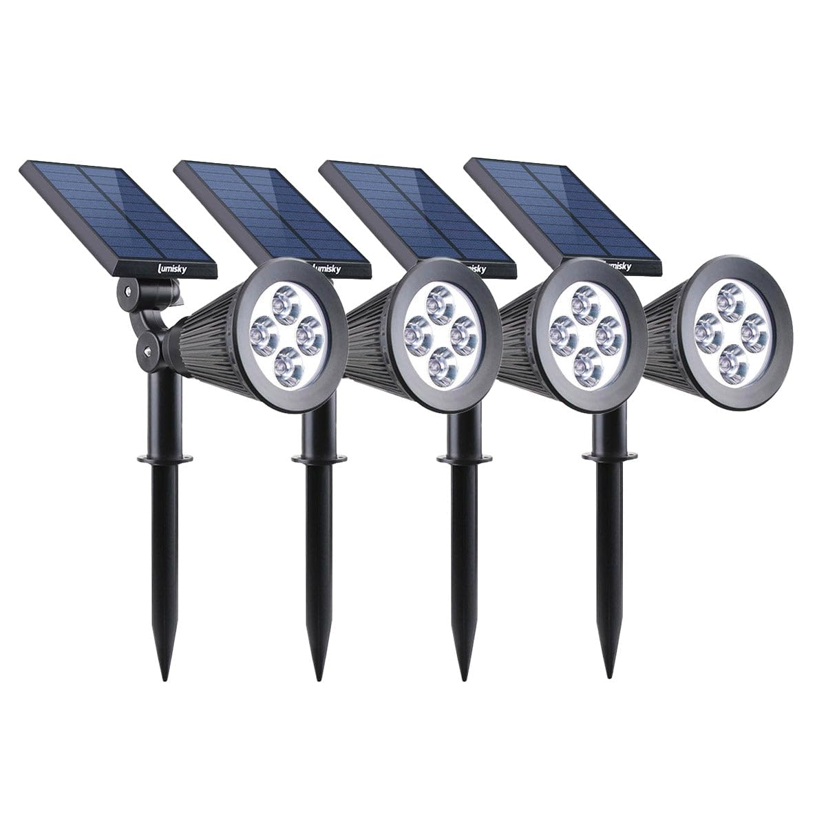 Lumisky SpIKY - Set di 4 faretti solari 2 in 1 da cucire o da fissare con potente luce dimmerabile LED bianco H42 cm