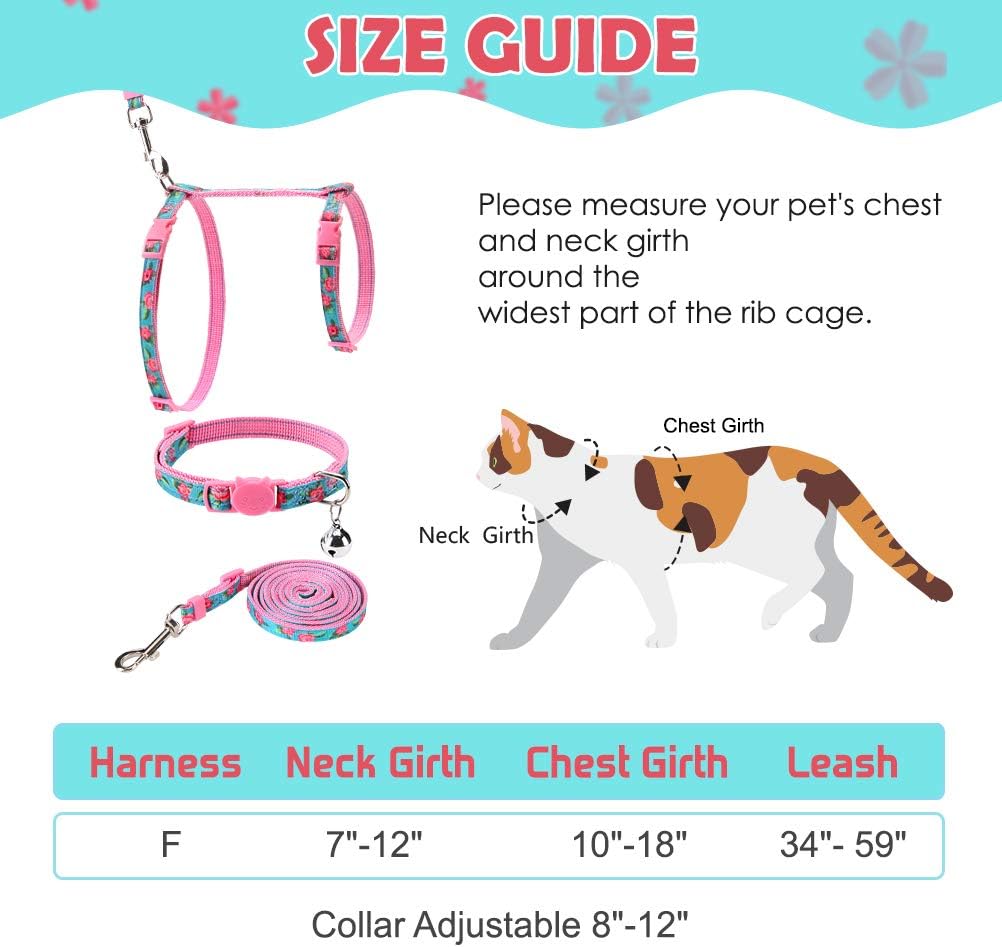 PAWCHIE Cat Harness and Leash Set - Escape Proof Adjustable H-Shaped Cat Vest and Collar Accessory, Soft Comfortable Strap for Cats Outdoor Walking