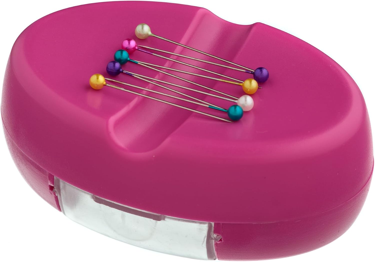 The Quilted Bear Magnetic Pin Cushion - Magnetic Pin Cushion with 25 Pearl-Headed Sewing Pins & a Handy Plastic Drawer Organizer for Pins & Sewing Supplies (Pink)