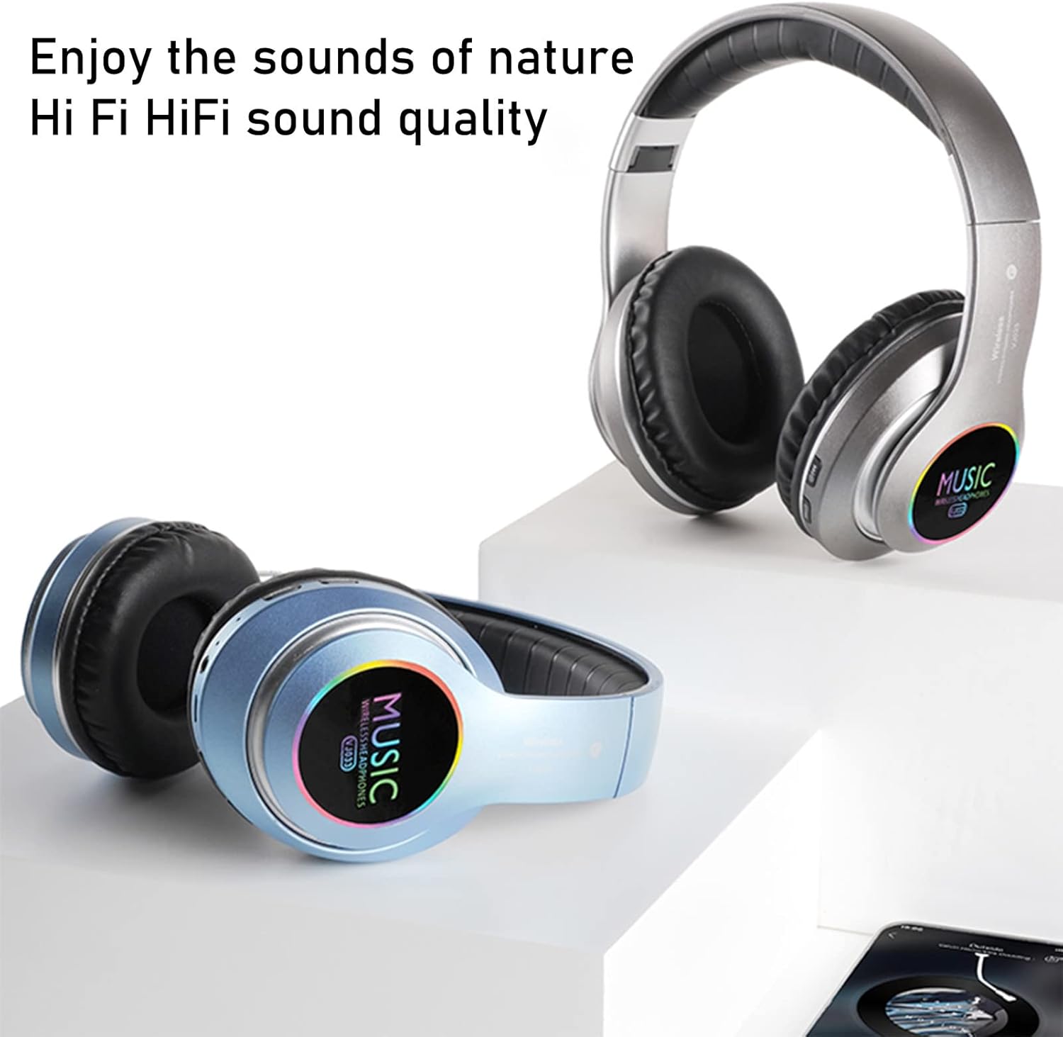 mumico sport over ear bluetooth headphones stereo headset with led wireless wired dual mode micro tf fm for cell phone pc folding light weight