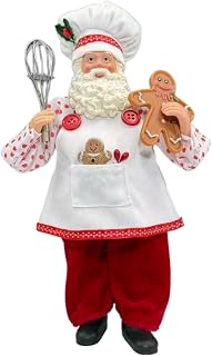 11Inch Santa Claus Christmas Chef Figurine | Holiday Baking Santa Kitchen Decor, Festive Xmas Tabletop Ornament Collectible for Home Mantel Shelf Decoration