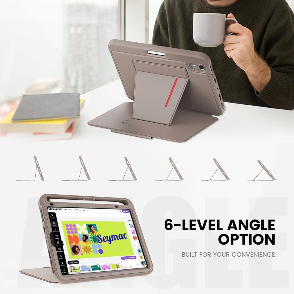 Case for iPad mini 7 (A17 Pro) 2024/ Mini 6 2021 8.3 Inch: Shockproof Rugged Protective Cover with Pencil Holder, Auto Wake/Sleep, Magnetic Multi-Angles Stand, Card Slot, Rose Gold