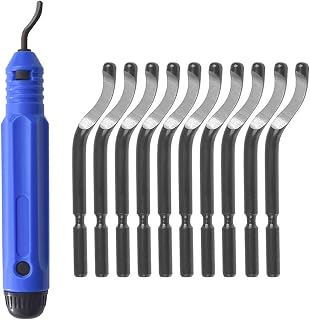 RUIFUNETEK 11 Pcs Deburring Tool Kit Including 1 Pcs NB1100 Anti-Slip Handle and 10 Pcs Rotary Deburr Blades, Professional Burr Remover Tool Use for Wood, Plastic, Aluminum, Copper and Other Metal