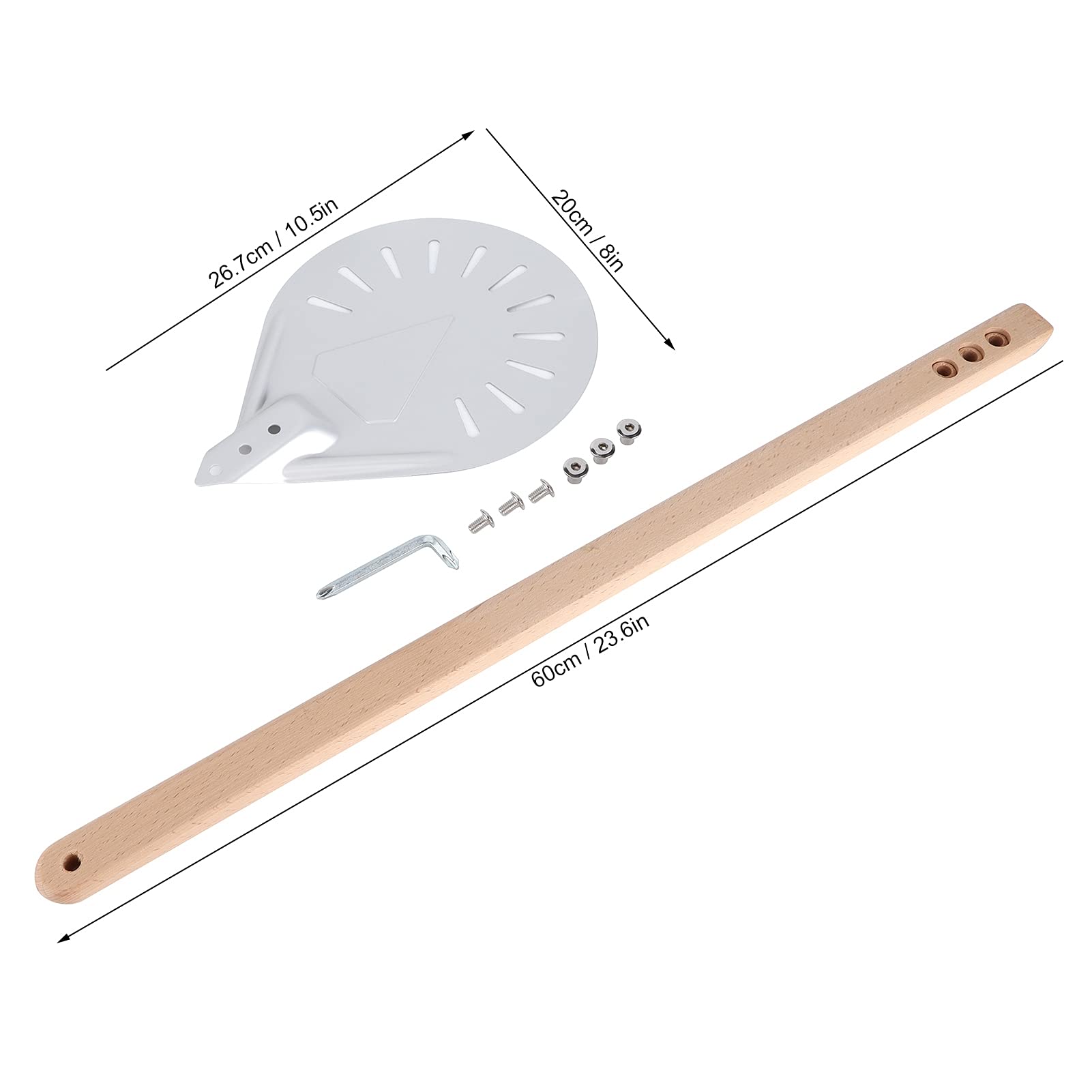 Pelle à Pizza en Aluminium Rond 8 Pouces, Manche en Bois 60cm,