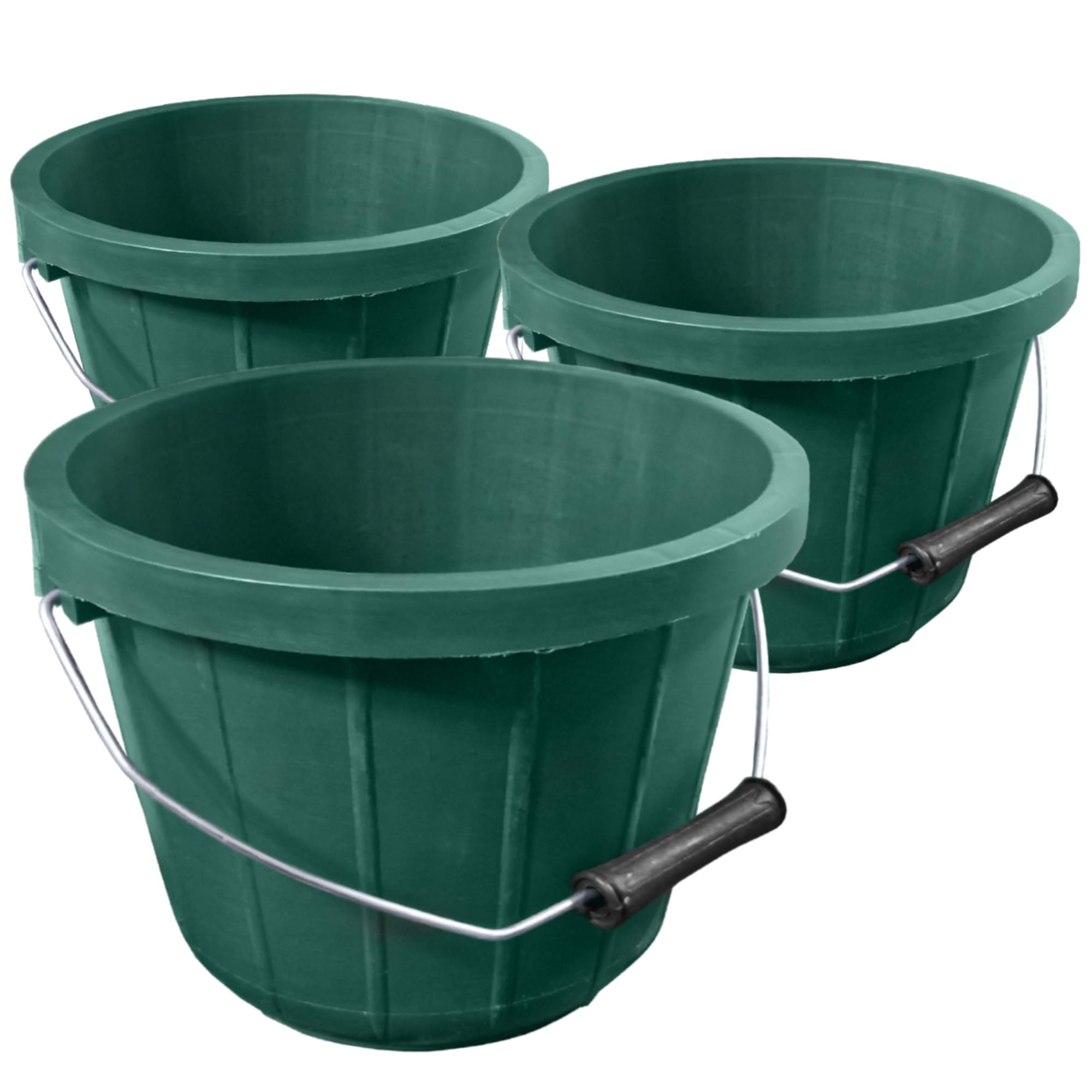 Ketoplastics Green Plastic Calf Feed Buckets Heavy Duty With Metal Handle - 2 Gallon 10L Bucket 3 Pack