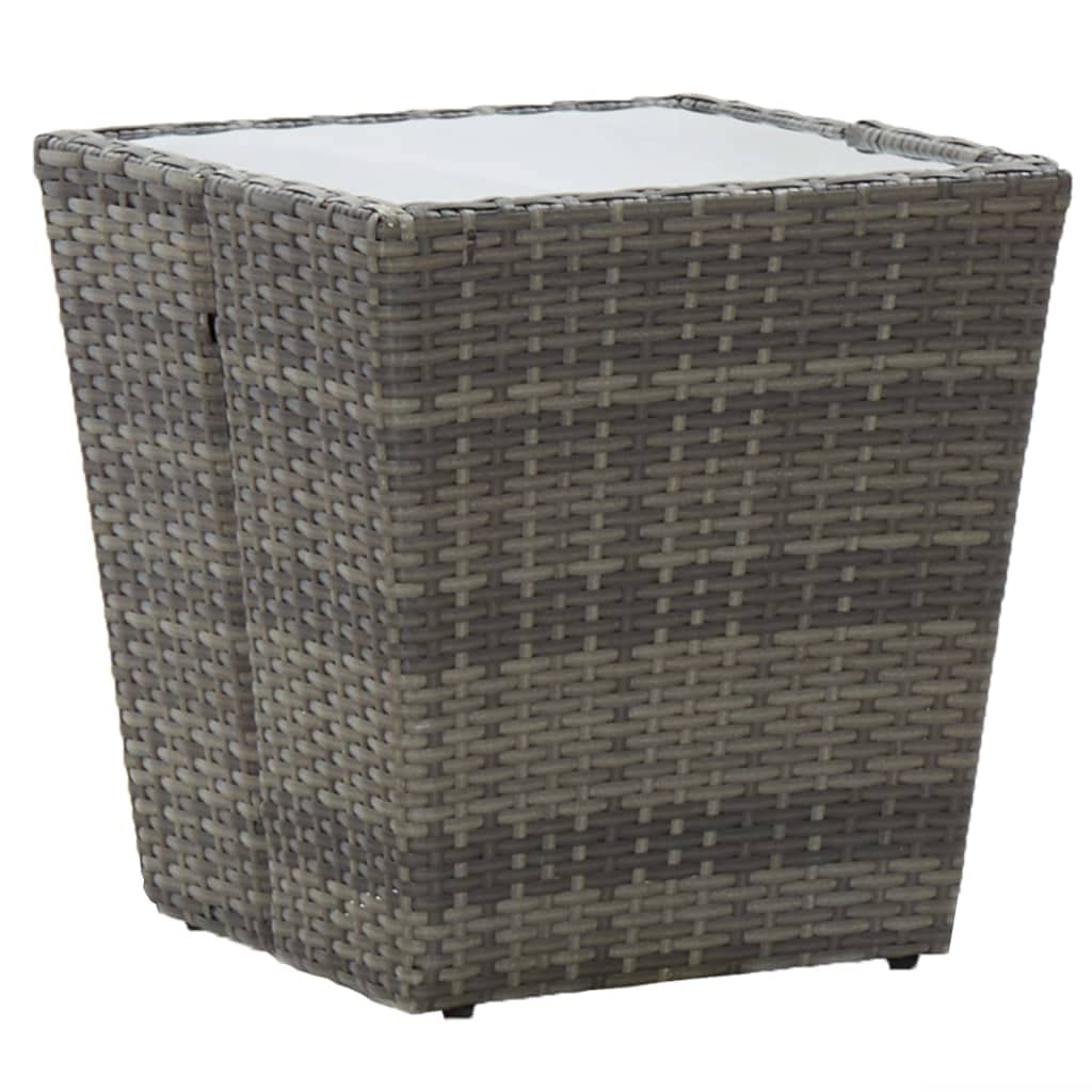 Set da bistrot 3 pezzi in polyrattan grigio con tavolo in vetro temperato, telaio in acciaio verniciato a polvere, sedie da giardino ergonomiche, mobili da balcone, resistente alle