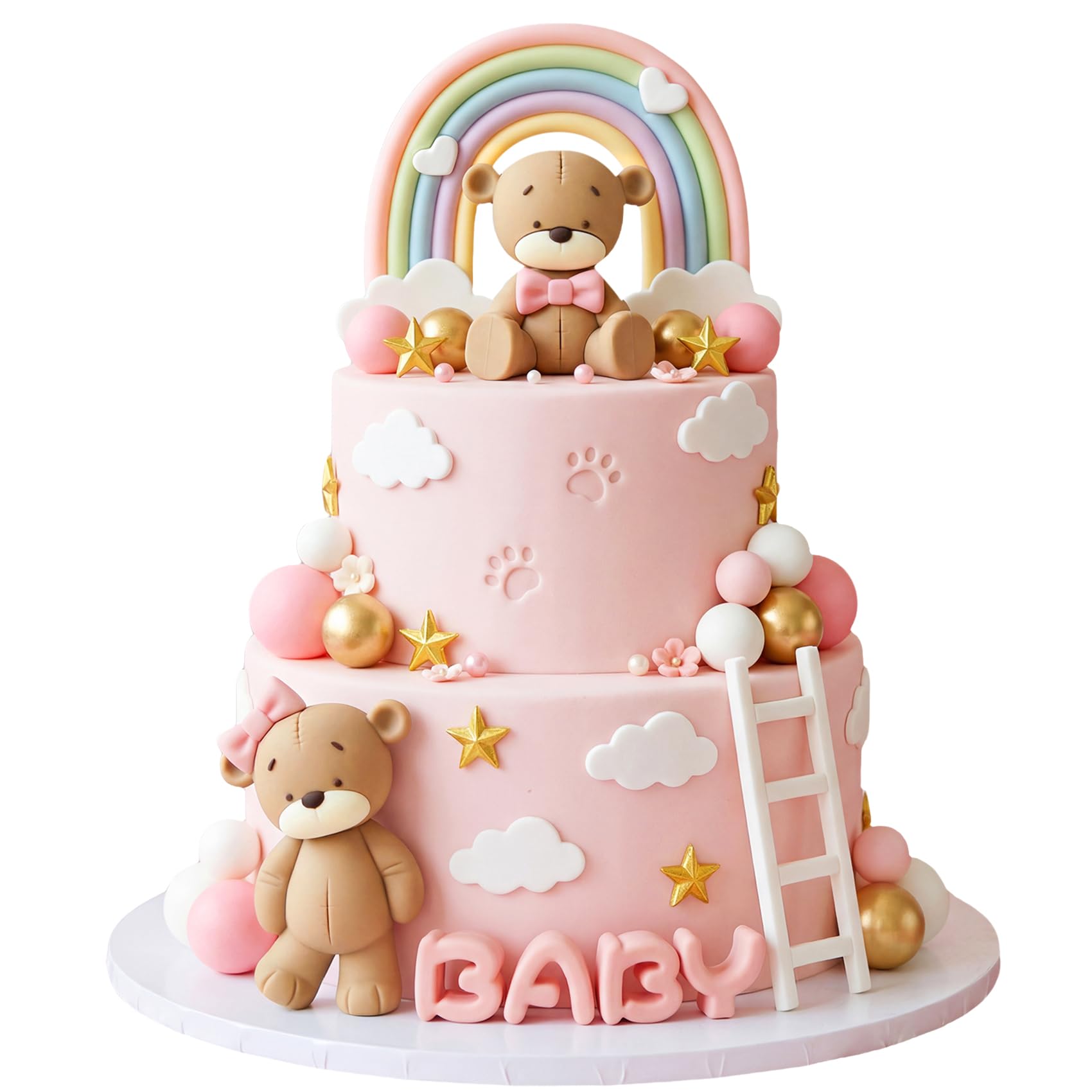 25Pcs Pink Bear Cake Toppers Pink Bear Cake Decorations for Bear Themed Birthday Party Supplies