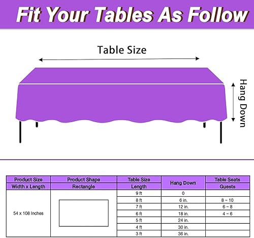 Miniatura 3 de Fixwal Paquete de 6 manteles desechables color morado, manteles rectangulares de plástico de 54 x 108 pulgadas, manteles rectangulares de alta