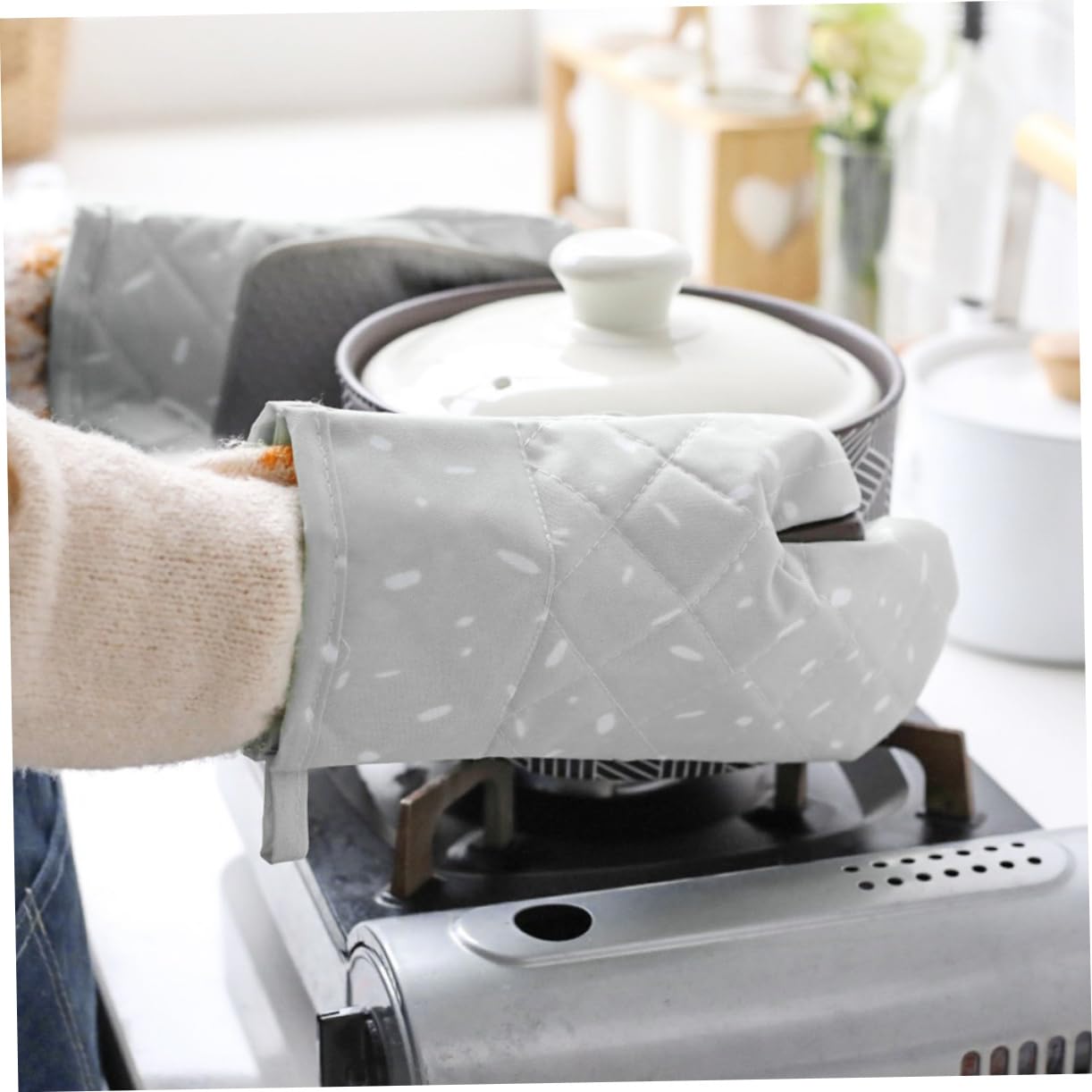 3pièces De Four Silicone Antidérapants Mitaines De Cuisson Résistantes Chaleur Jusqu à De Cuisine Tissu Épais pour - Et Cuisson