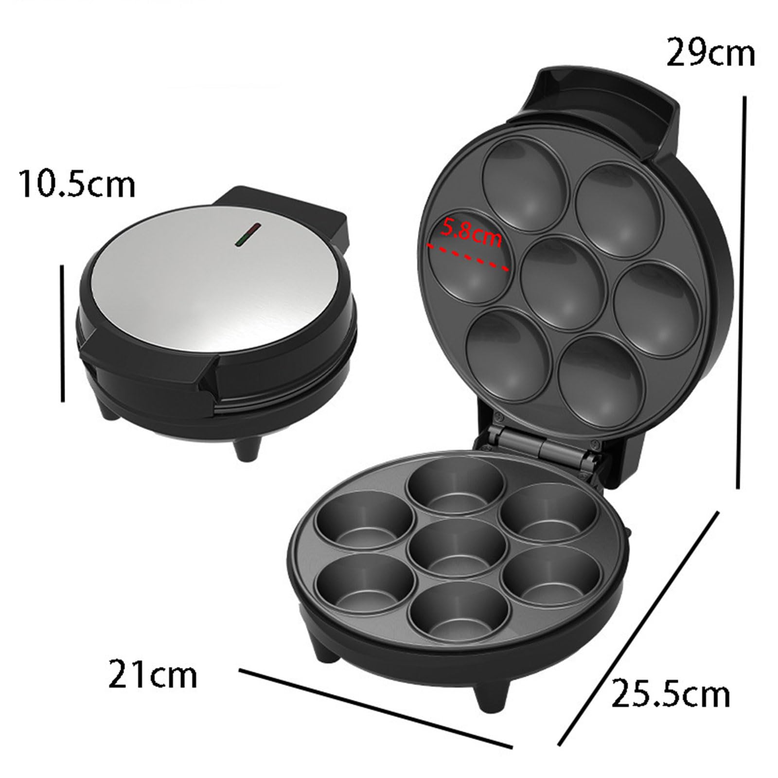 Machine À Mini Tartes Et Quiches 1000W, Appareil À Cupcakes Électrique, Plaques de Cuisson Antiadhésives pour 7 Donuts Faits Maison, Chauffage Double Face