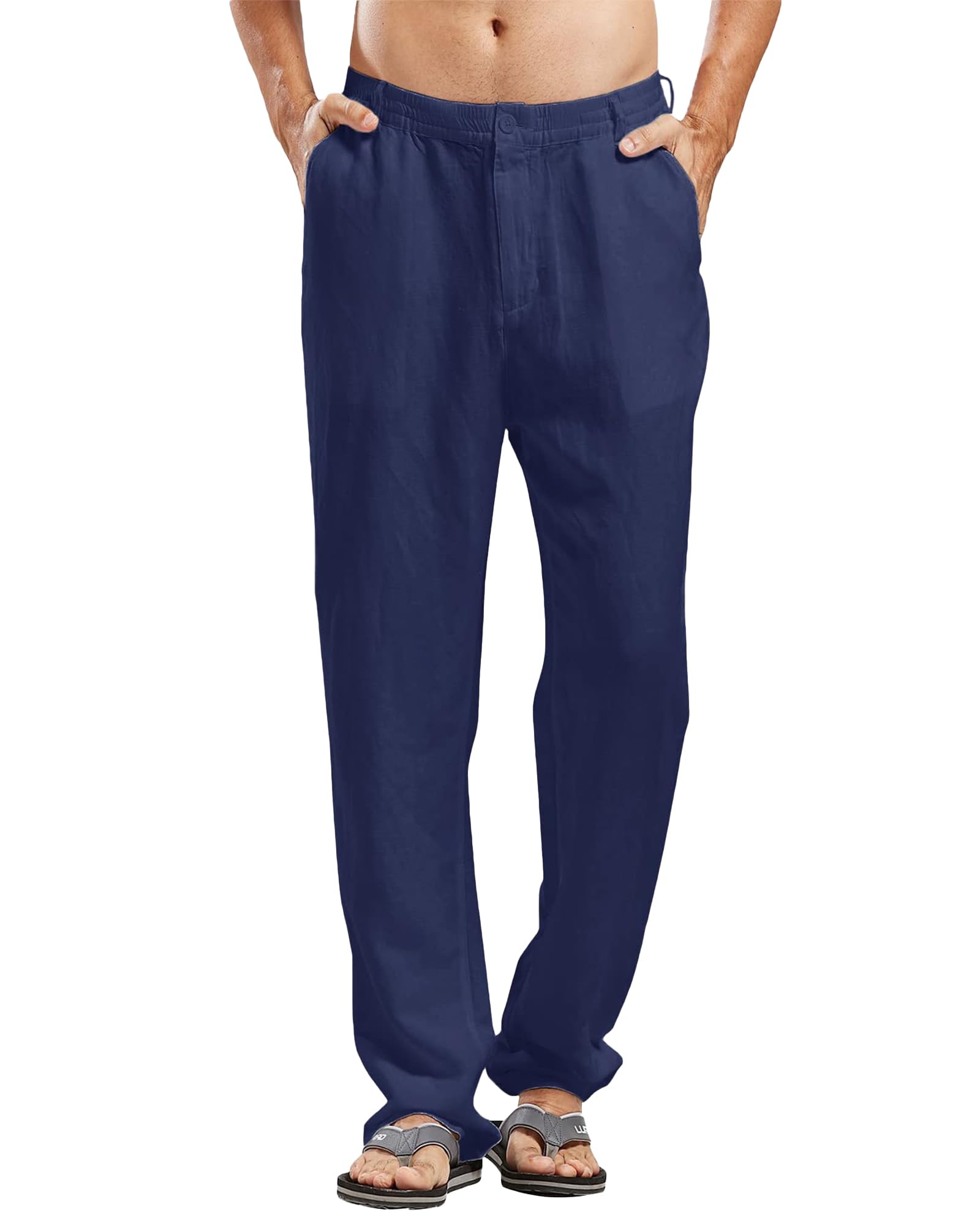 LVCBL Herren Leinenhose Lang Leicht Sommerhose Loose Fit Freizeithose Einfarbig für Männer M-3XL