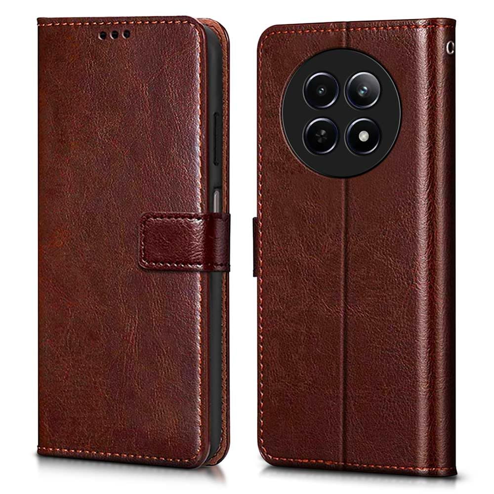 WOW IMAGINE Shock Proof Flip Cover Back Case Cover for Realme 13 5G | Realme 12 5G | 12X 5G | Narzo 70x 5G | C65 5G | N65 (Flexible | Leather Finish | Card Pockets Wallet & Stand | Chestnut Brown)
