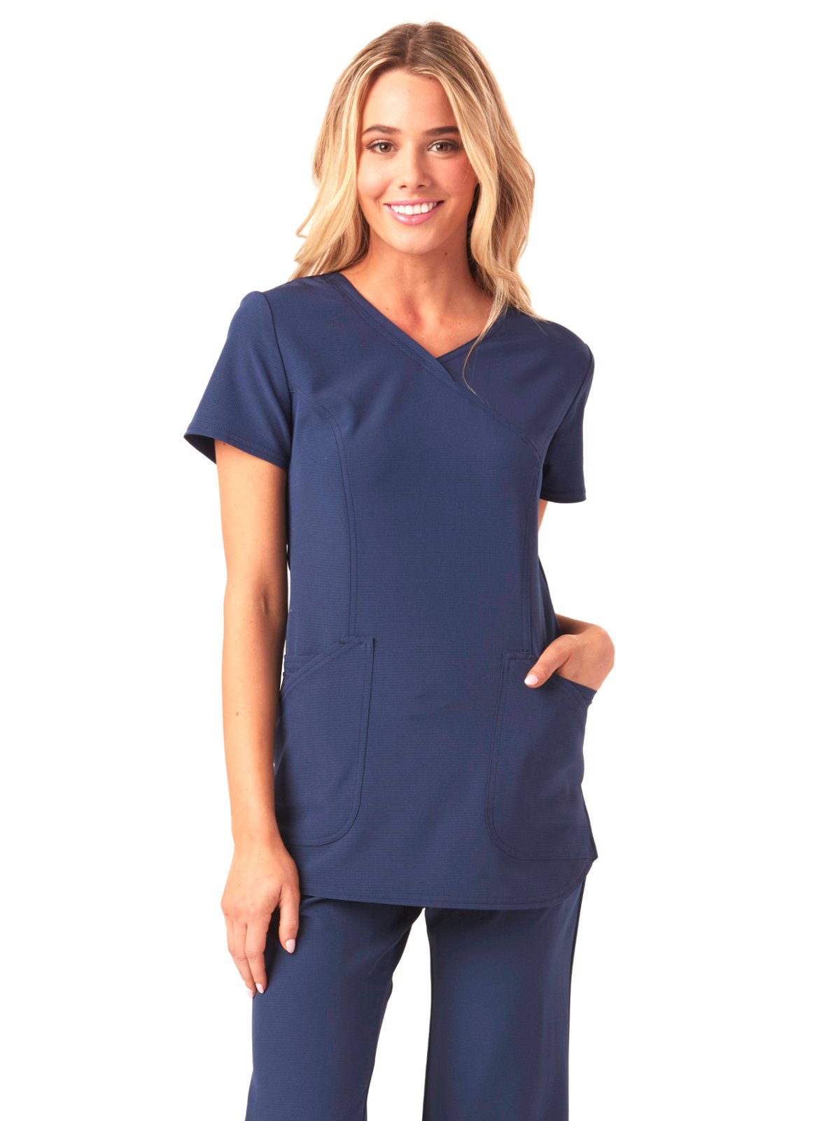 HeartSoul Women's HS619 Cross My Heart Mock-wrap Scrub Top- Navy- XX-Small