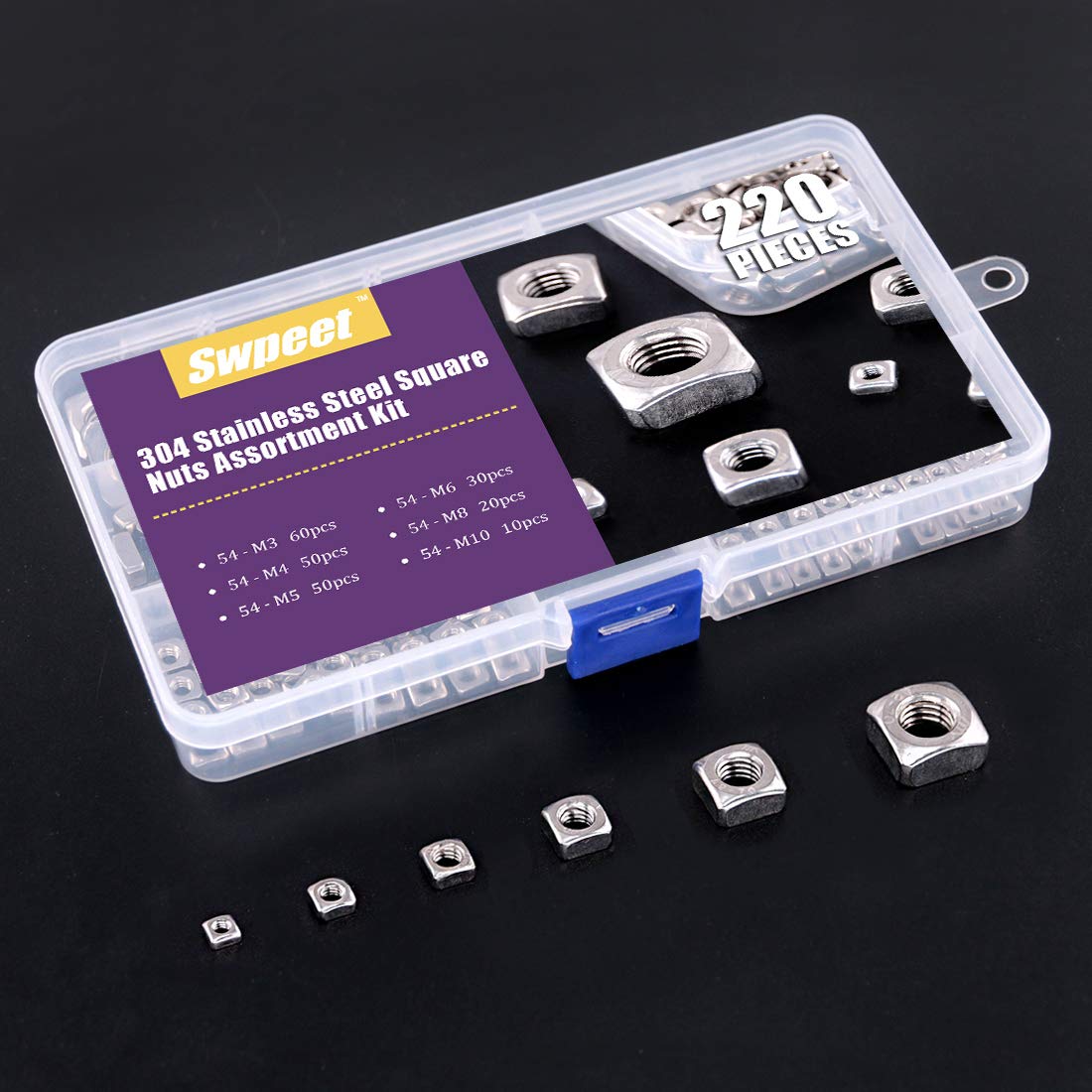 Stainless Steel Nuts Kit - 220 Pcs M3-M10 -7 Stainless Steel Nuts Kit - 220 Pcs M3-M10 -7