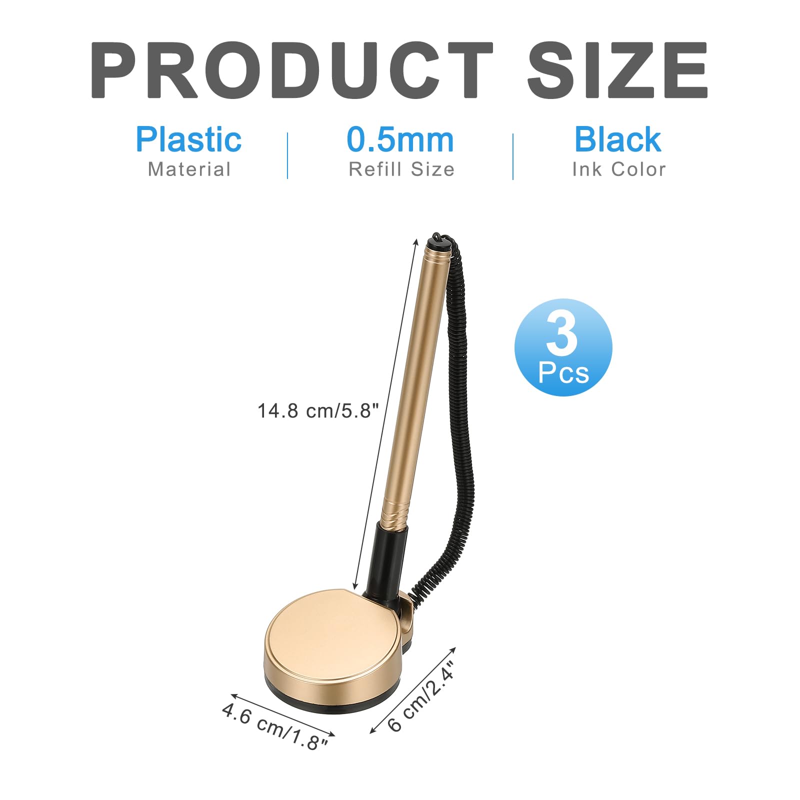 PATIKIL 3 Stylos sécurisés avec chaîne adhésive et support stylo sécurité, Stylos comptoir réception Recharges stylo bureau encre noire pour fournitures bureau à domicile, Ton or