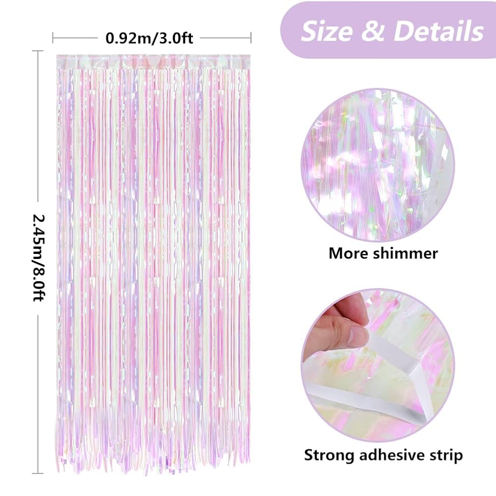2pcs 3.2ft X 8.2ft Hot Pink Metallic Tinsel Foil Fringe