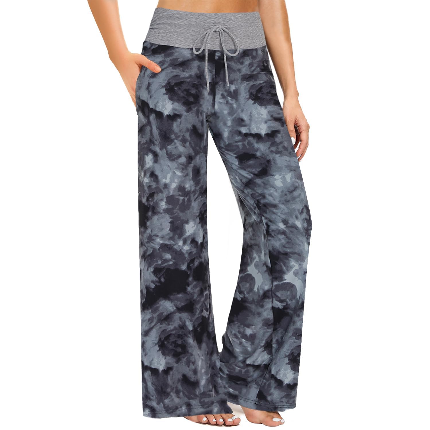 ZOOSIXX Soft Black Pajama Pants for Women, Wide Leg Comfy Casual Lounge Yoga Capri Pants 22'' / 30''