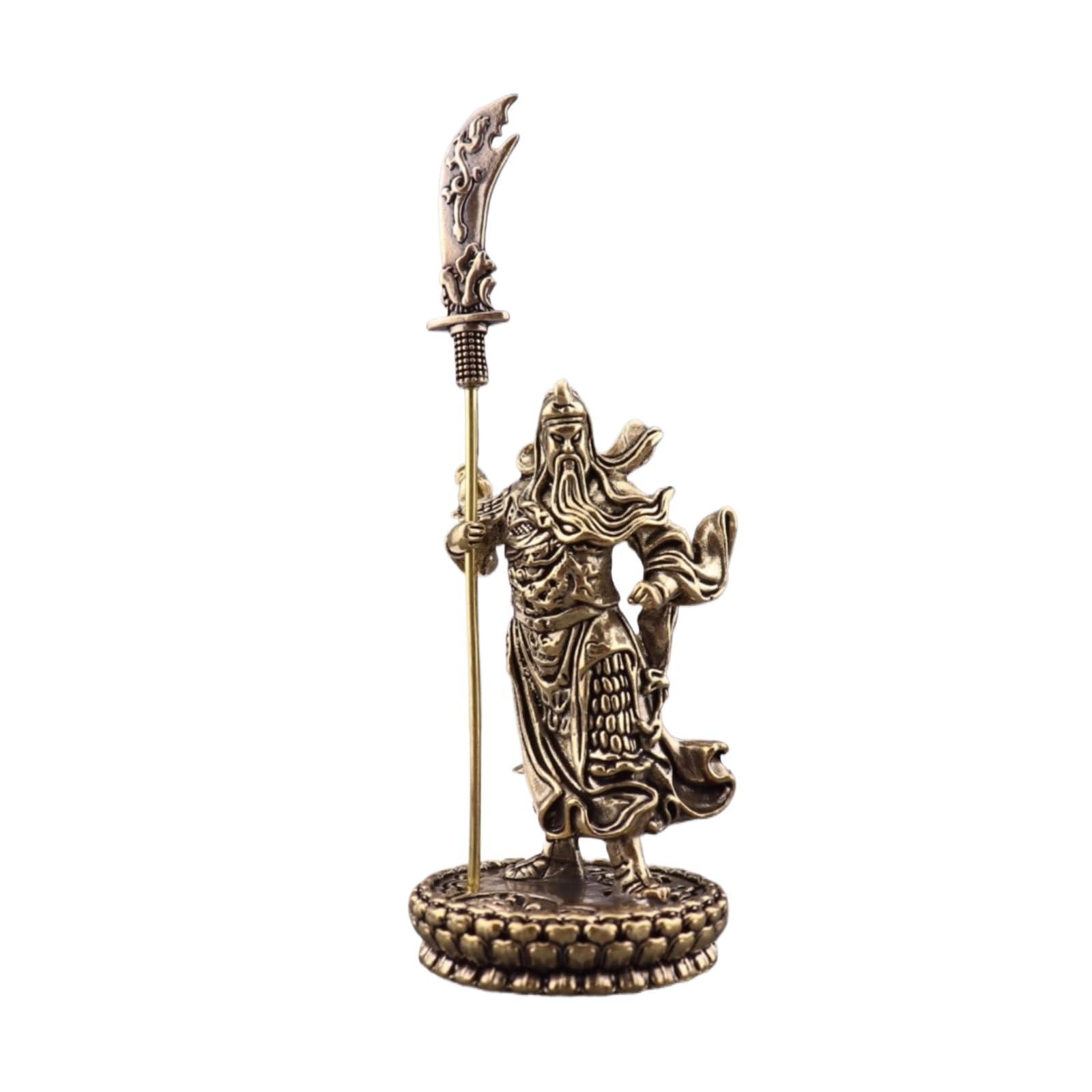 AOTTSD Brass Guan Yu with Broadsword Statue - 12cm Height Feng Shui Home & Office Protection Decor, Wealth Figurine for Prosperity & Blessing