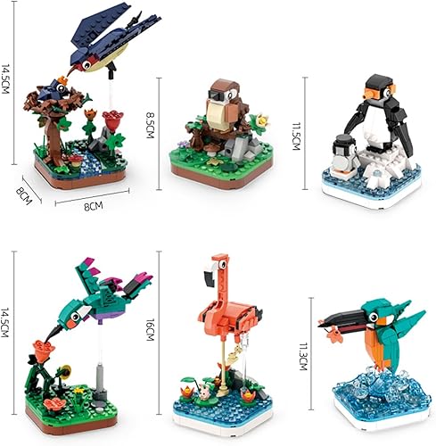 Miniatura 5 de MEIEST Juego de bloques de construcción de mini animales, colección de pájaros de simulación, juguete de ladrillos de construcción, lindas
