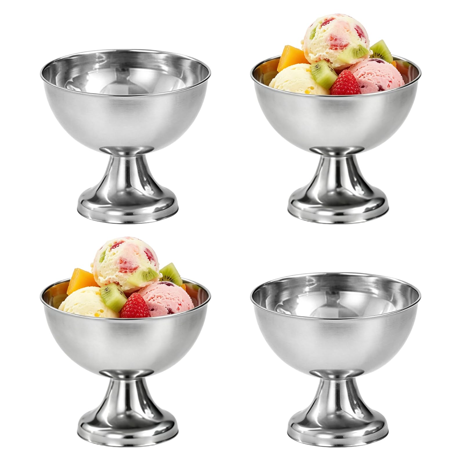 BAIFULAI 4 bicchieri da gelato da 150 ml, in acciaio inox: 8,2 cm, in acciaio inox, Ice Cream Sundae, per gelato, yogurt, macedonia di frutta e budino, ideali per matrimoni, feste, caffè e ristoranti