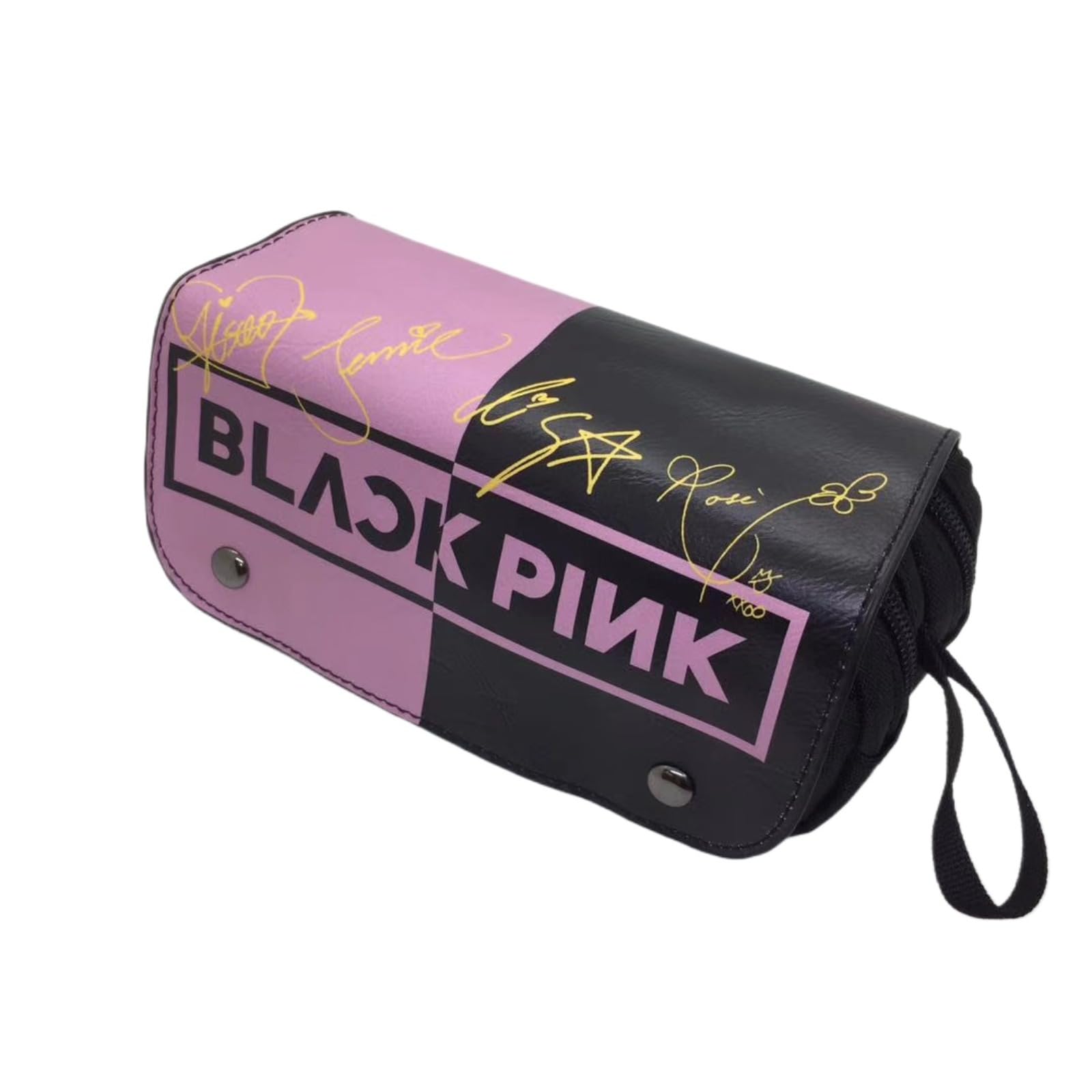 SDECRW Black-Pink Pencil Case, Large Capacity, Anime Design, Zipper Closure, 2 Compartments, Organizer for Students, Office