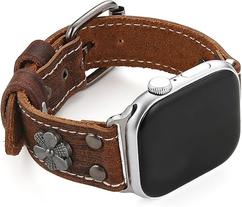 Miniatura 1 de AsAlways Compatible con correas de Apple Watch de 384041424445461.929 in, correas ajustables de cuero genuino resistentes para reloj inteligente