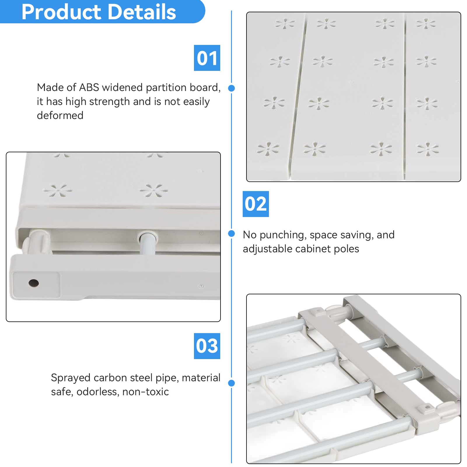 HERCHR Closet Tension Shelf, Expandable Closet Tension Shelf Storage Rack Adjustable DIY Closet Dividers Separators for Cabinet Wardrobe(38-60cm)