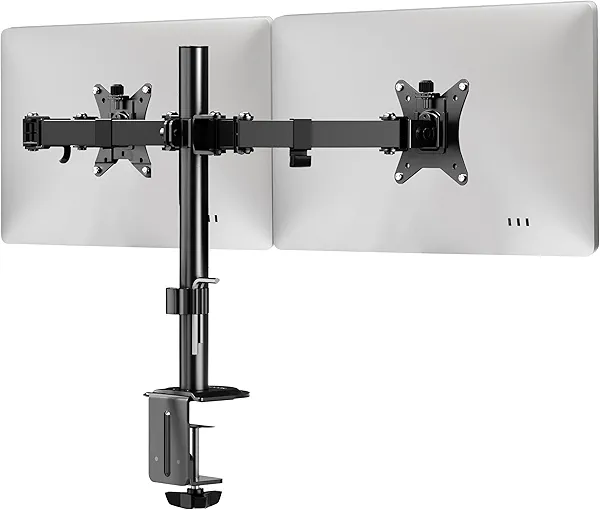 Mount-It! Dual Monitor Arm, Full Motion Desk Mount for 2 Screens up to 32” and 19.8 lbs Each, Tilt Swivel Rotate, VESA 75x75 & 100x100, Adjustable Dual Screen Stand with C-Clamp or Grommet