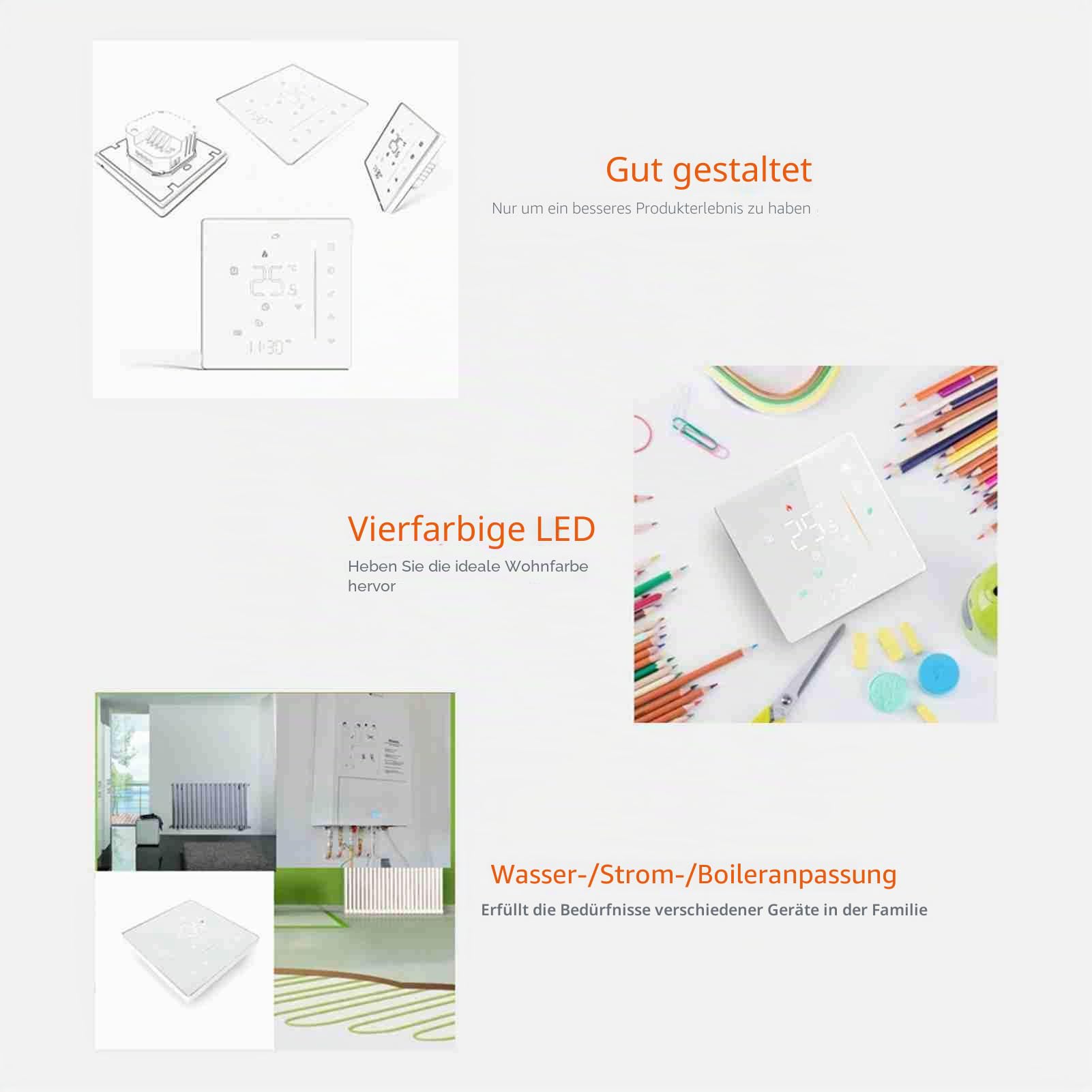 Decdeal WiFi Thermostat Wasser-Fußbodenheizung,Unterstützung Von TUYA/Smart Life,Google Home,Programmierbare, Mehrstufige Temperatureinstellung,2.4Gh-WLAN 3A(weiß)