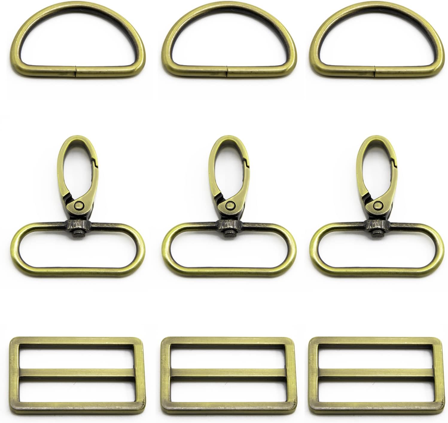 15Pcs Metal Swivel Snaps Hooks with D Rings and Tri-Glides Slide Buckles for Key Lanyard Purse Bag Straps Dog Collars DIY Sewing Hardware Craft (1-1/2 inch,Brass)