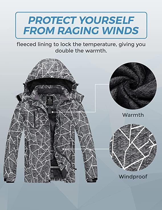 Wantdo Giacca da Sci Montagna Invernale Parka da Neve Caldo con Cappuccio Cappotto da Snowboard Giubbotto da Escursionismo Impermeabile Donna