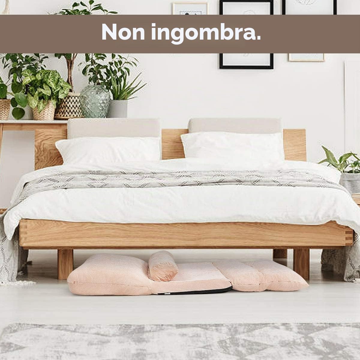 RELAX4LIFE Divano Letto da Terra Pieghevole con 2 Cuscino Lombare, Fodera in Velluto a Coste, Schienale Regolabile in 6 Posizioni, per Soggiorno, Camera da Letto e Balcone (BEIGE)