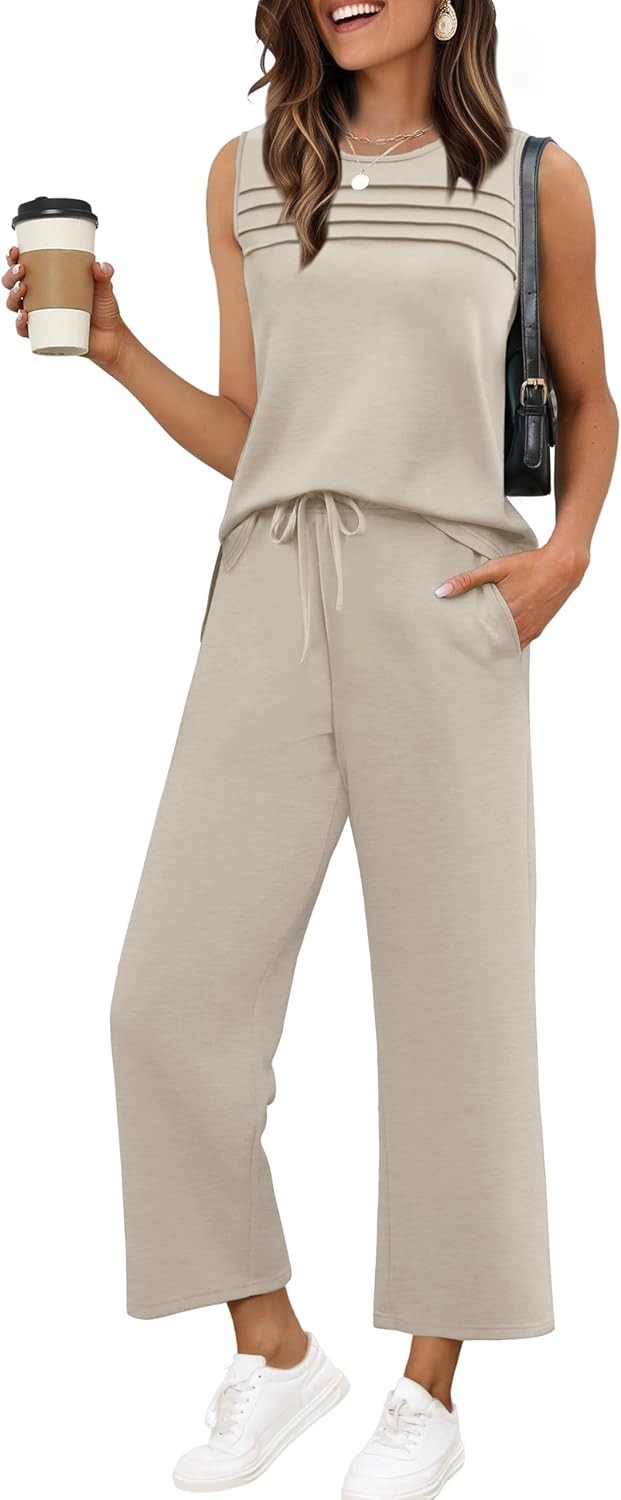 WIHOLL Two Piece Sets for Women Summer Outfits Matching Lounge Sets Wide Leg Crop Pants Vacation Travel WIHOLL Two Piece Sets for Women Summer Outfits Matching Lounge Sets Wide Leg Crop Pants Vacation Travel