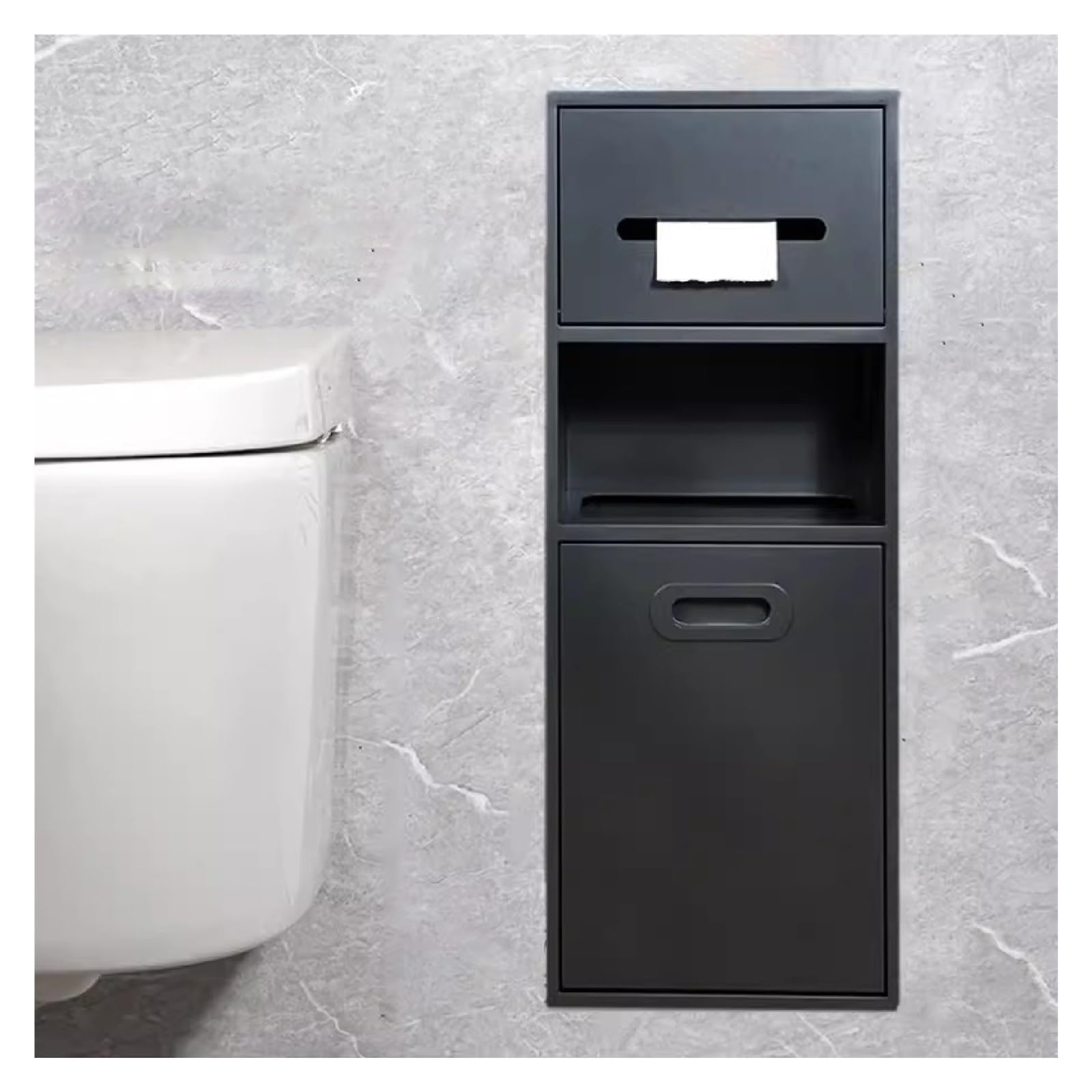 IYUESQ Recessed Toilet Paper Holder Niches, Stainless Steel Recessed Shower Niche For Toilet Paper And Trash Storage Multicolor 67x23x14cm(Black-a)