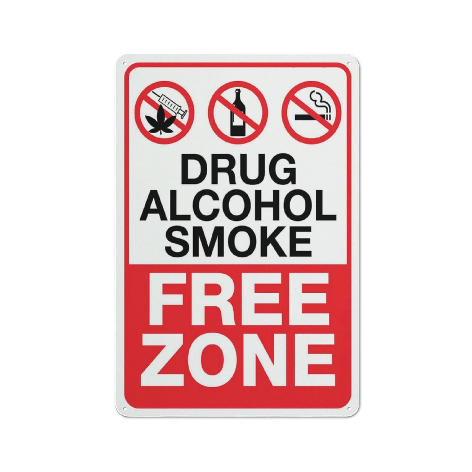 Drug Alcohol Smoke Free Zone Sign Metal Signs 12X8 Inch Rust Free Aluminum,Uv Ink Printing,Durable/Weatherproof Outdoor For Home