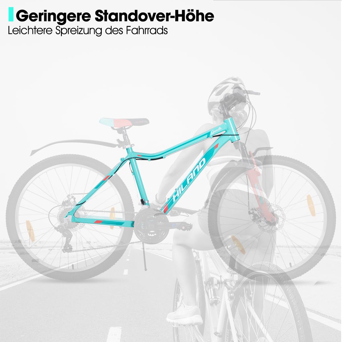 HILAND VTT Femme 27,5 Pouces, Cadre en Aluminium, VTT 18 Vitesses pour Femme et Fille, Doubles Freins à Disque, Fourche Suspendue, Vert Menthe