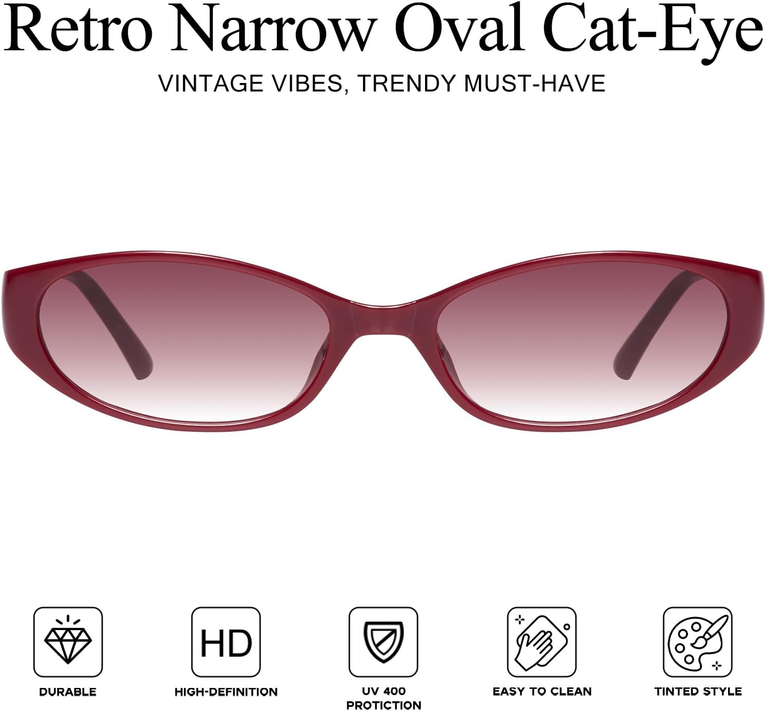 mosanana Retro Oval Cat eye Sunglasses for Women Y2k 90s Trendy Narrow Small MS52585 - Image 2