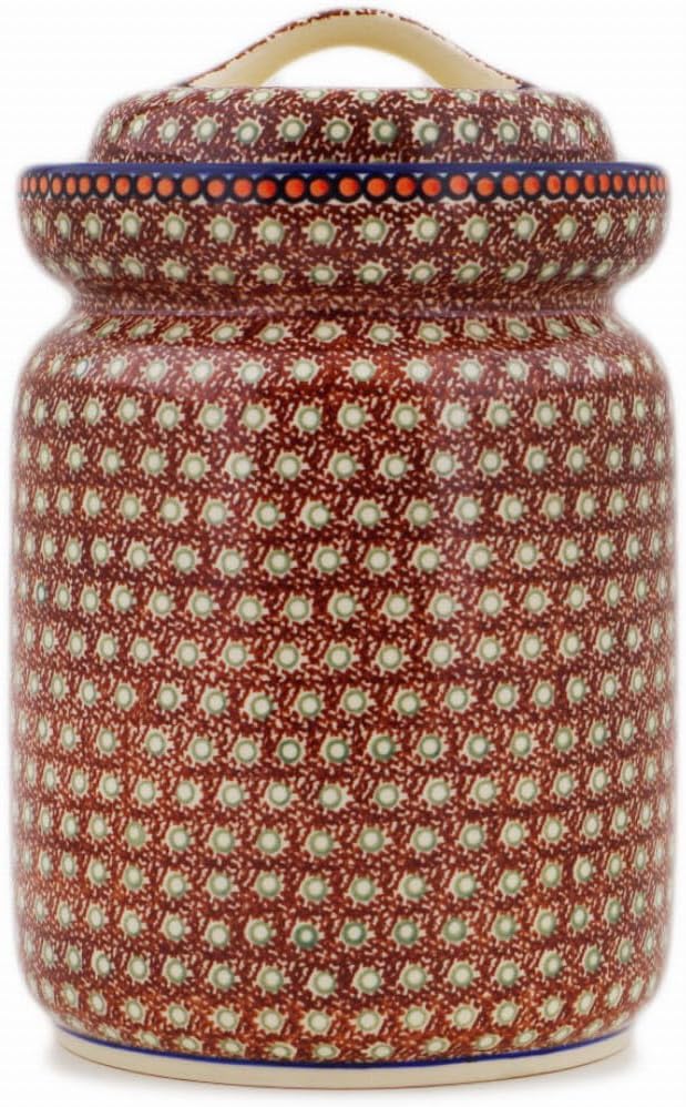Polmedia Polish Pottery Fermenting Crock with Water Seal Airlock UNIKAT - Rich Mocha Pattern Handmade in Boleslawiec Poland by Ceramika Artystyczna + Certificate of Authenticity