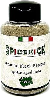فلفل أسود مطحون 150 جرام من (SpiceKick) – بهار طبيعي ناعم بنكهة حارة وعطرية – مثالي للشوربات، الصلصات، اللحوم، الدجاج، والأطباق اليومية