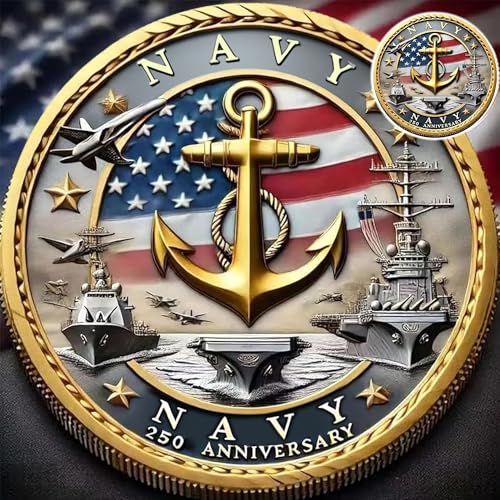 Image of 250th Anniversary USA-Navy Commemorative Coin – Patriotic Military Challenge Coin with Engraved Insignia | USA Navy 250 Year Coin, Marine Corps Collectible, USA Navy 250th